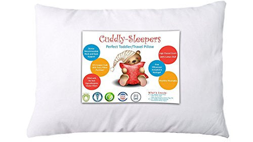 Cuddly Sleepers 100% Hypoallergenic Toddler Pillow w/ TWO FREE PILLOWCASES! Dr. Recommended. Made in USA.