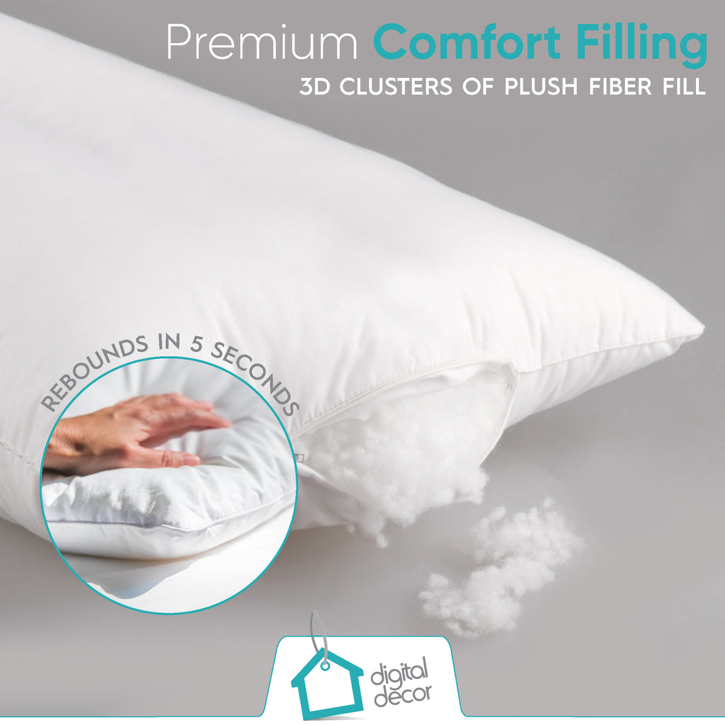Digital Décor Cluster Fiber Pillow White Down Alternative Pillows Hypoallergenic Polyester Filled Soft Fluffy for Comfort Bed Support Standard Size - Set of 2