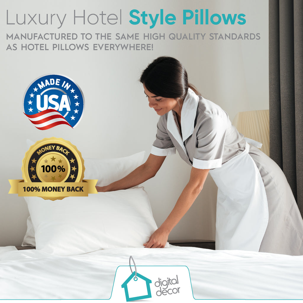 Digital Décor Cluster Fiber Pillow White Down Alternative Pillows Hypoallergenic Polyester Filled Soft Fluffy for Comfort Bed Support Standard Size - Set of 2