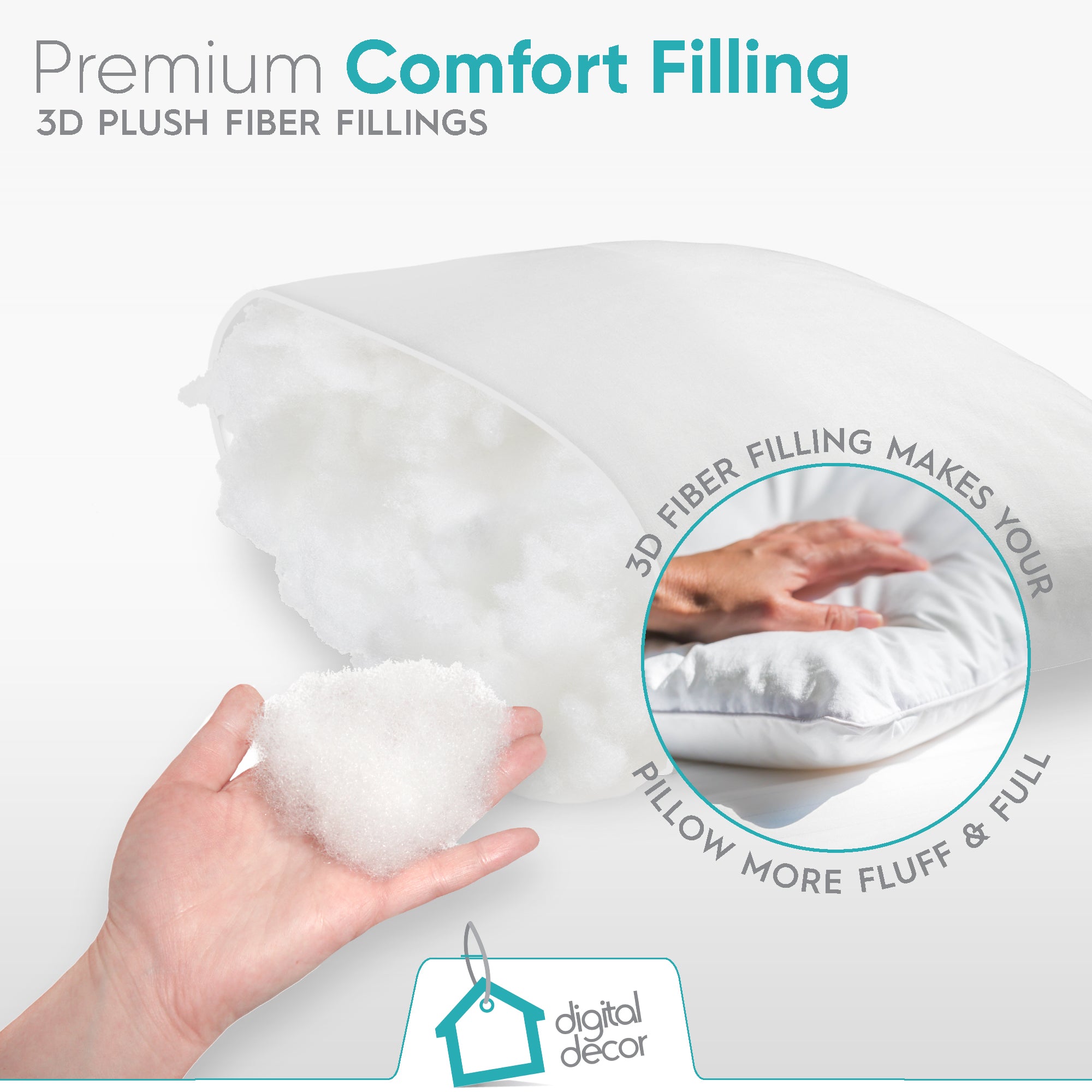 Digital Decor Premium Hypoallergenic Throw Pillow Inserts Sham - Decorative White Square Form Pillow Inserts - Perfect for Bedroom, Sofa & Couch