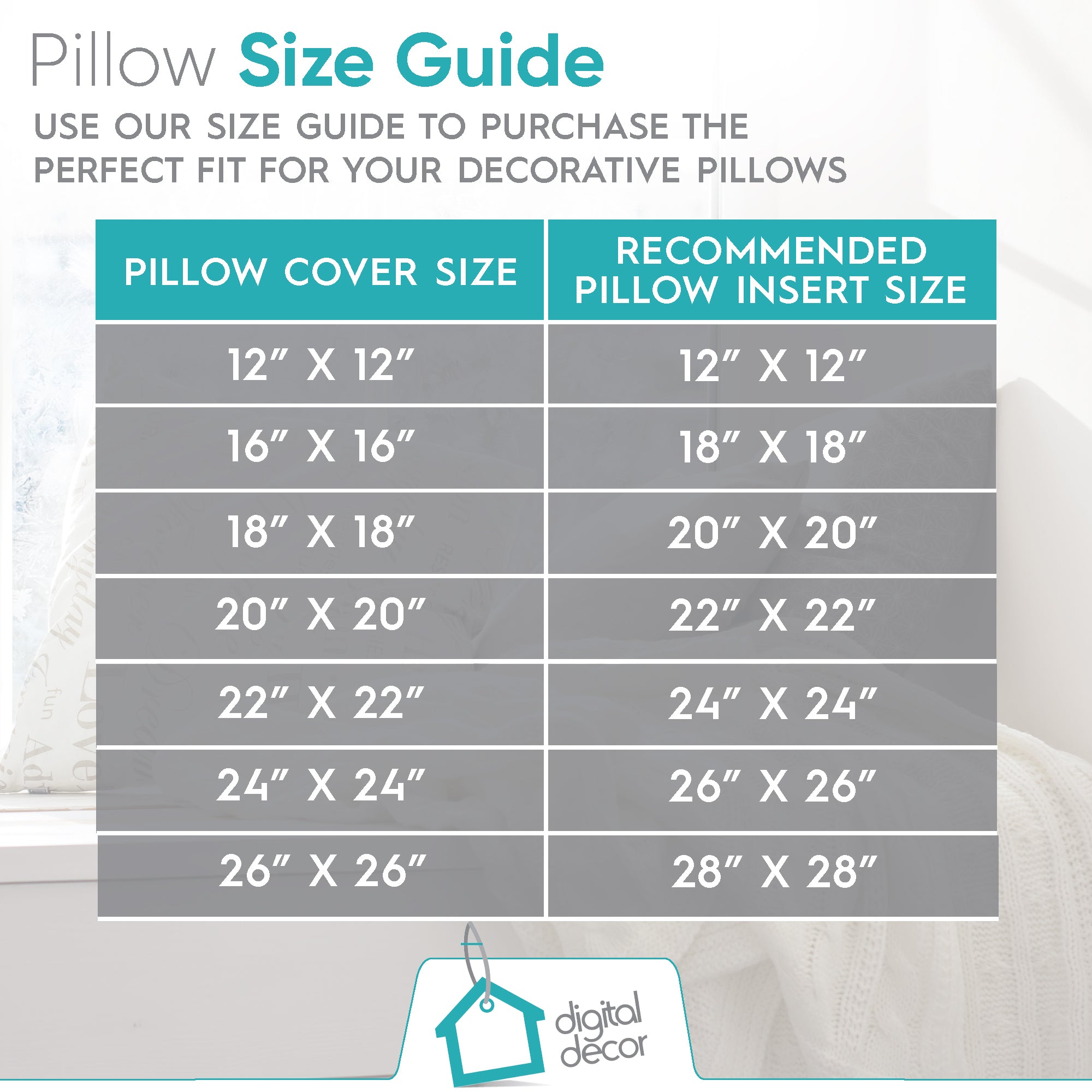 Digital Decor Premium Hypoallergenic Throw Pillow Inserts Sham - Decorative White Square Form Pillow Inserts - Perfect for Bedroom, Sofa & Couch